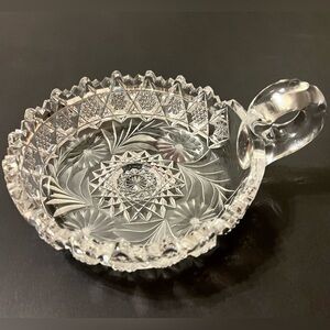 Antique ABP Cut Glass Nappy Bowl Mint - Hobstar & Floral Intaglio